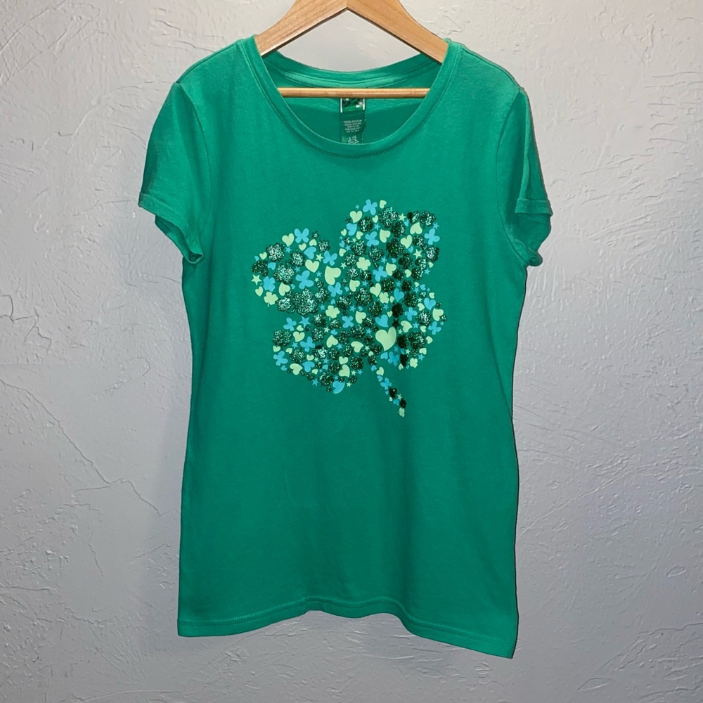 Girls Green Clover Short Sleeve Tee - St. Patrick’s Day Size 10